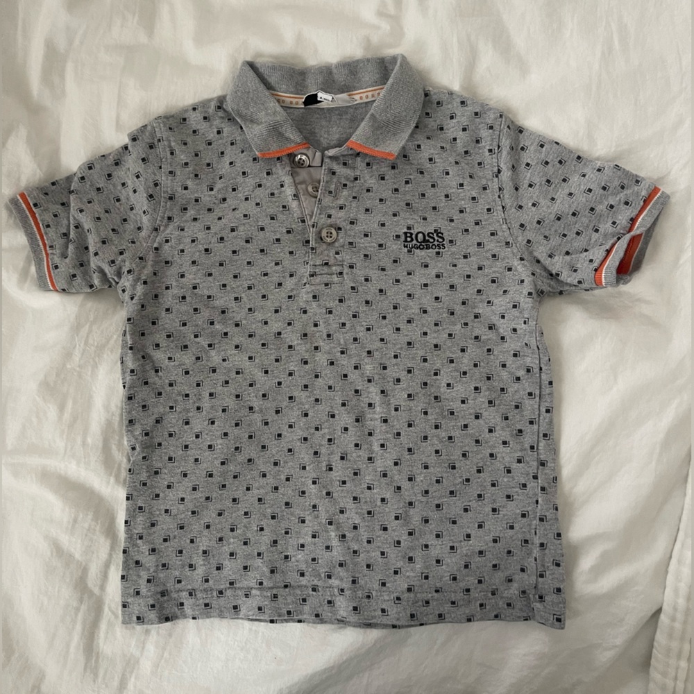 Kids BOSS Heather Gray Polo with Orange Trim